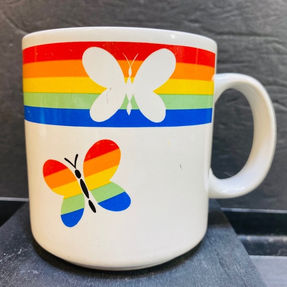 Russ Other - Vtg Russ Rainbow Butterfly Pride Mug Coffee Cup Berrie Co 1980s